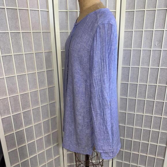 Tahari 100% Linen Blue Lightweight Boho Beach Quiet Luxury Minimalist Blouse 1X - Picture 4 of 14